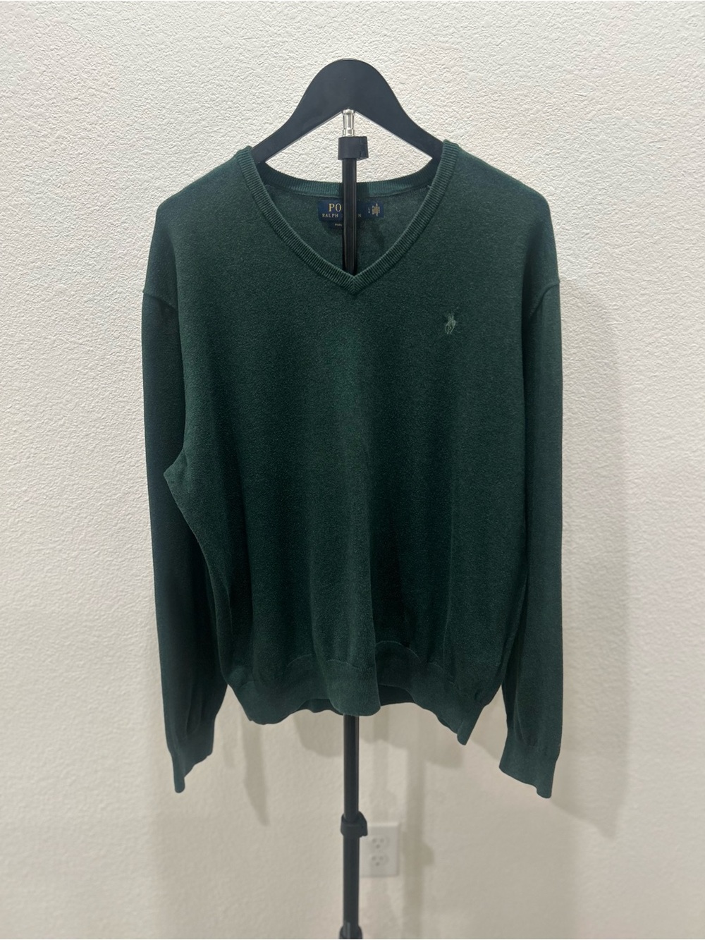Polo Ralph Lauren Men’s V-Neck Sweater Size L Forest Green Pima Cotton